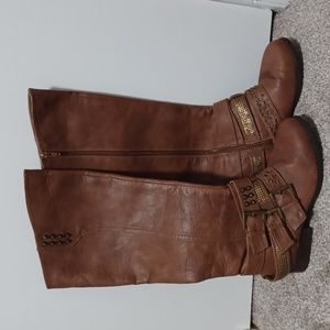 Not Rated Brown Boots with Gold Accents